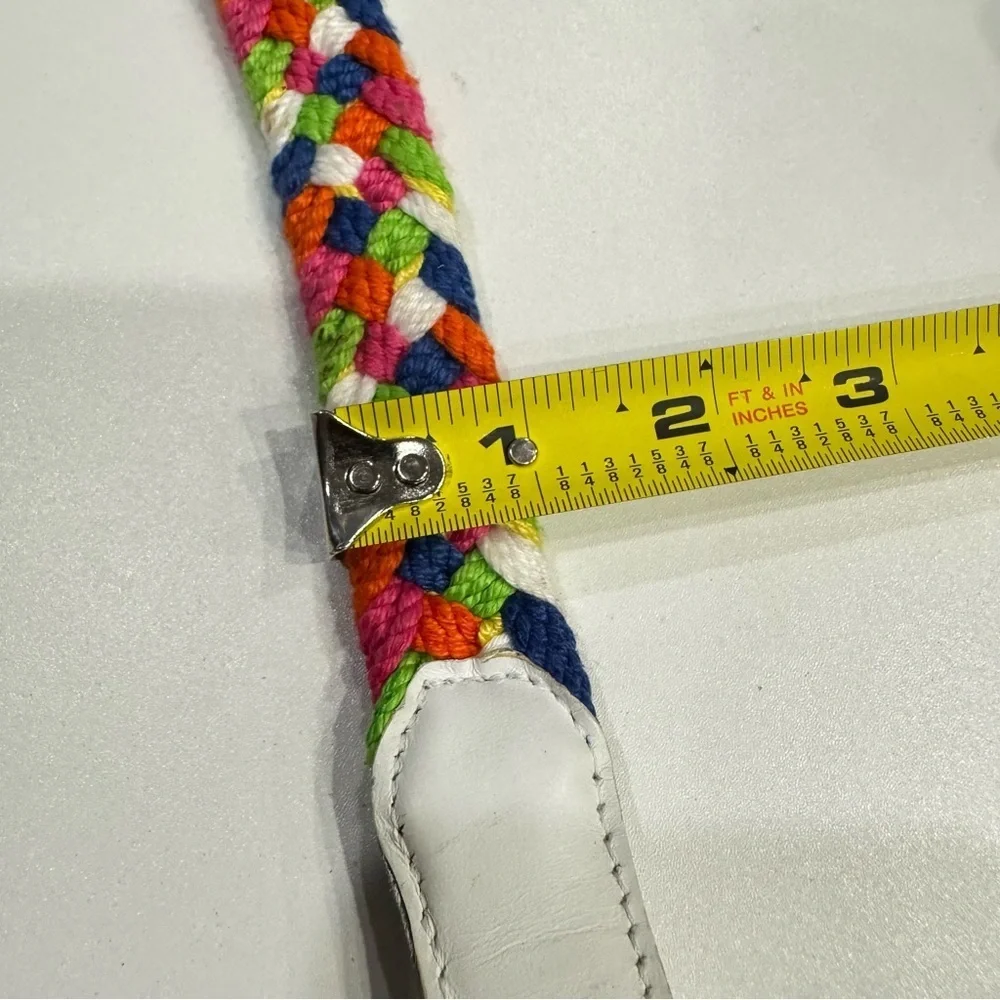 Vintage 1980s Liz Claiborne Braided Belt | Multicolor Cotton White Leather Trim